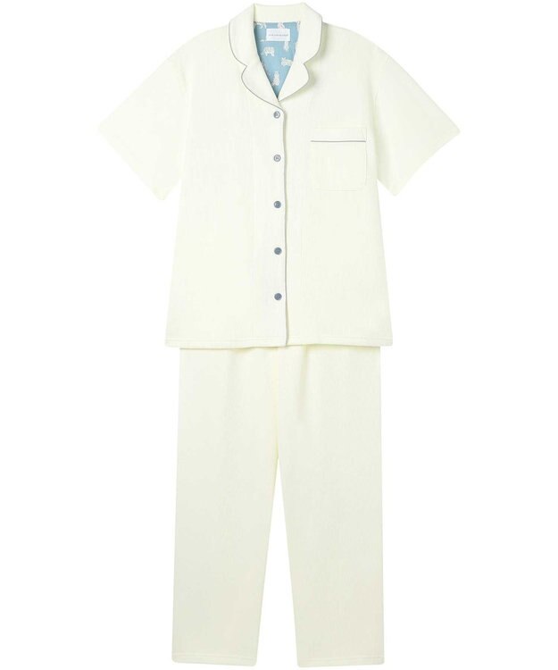 une nana cool 【綿混】ソフトコットンリブ 半袖開襟パジャマ MADE WITH LIBERTY FABRIC アイボリー