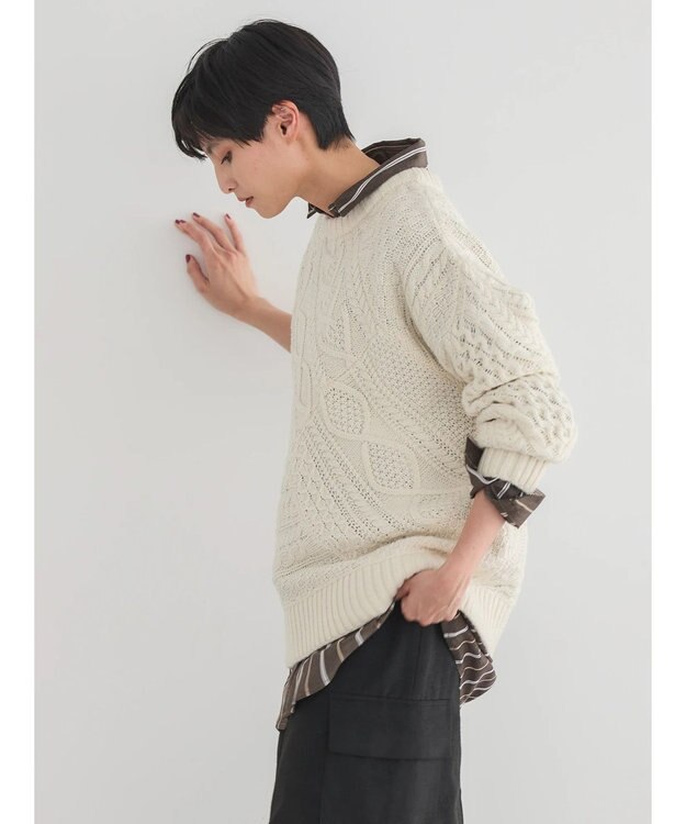 AMERICAN HOLIC パッチワークケーブルニットチュニック Ivory