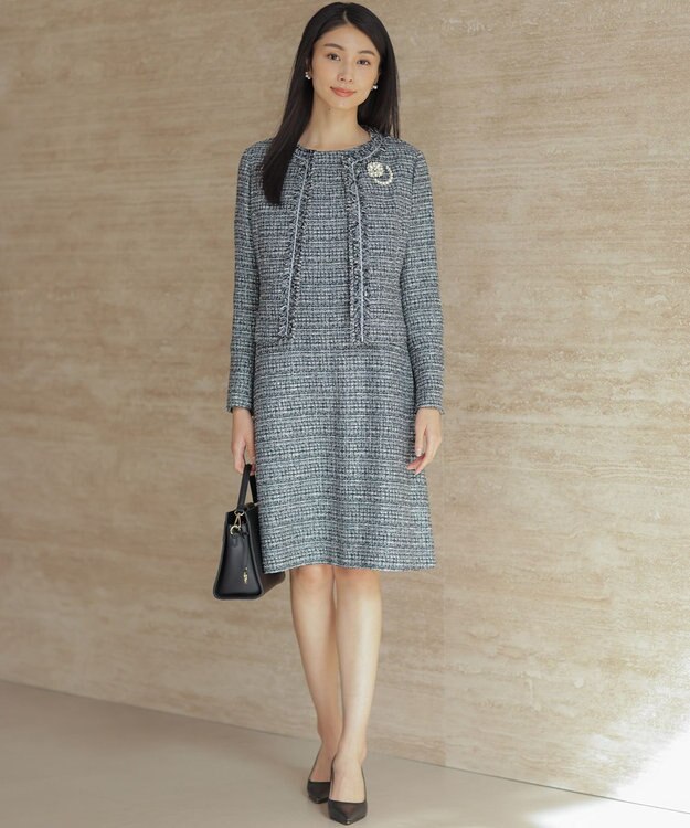組曲 【KUMIKYOKU NAVY】ラメループモールツイード ワンピース ネイビー系1