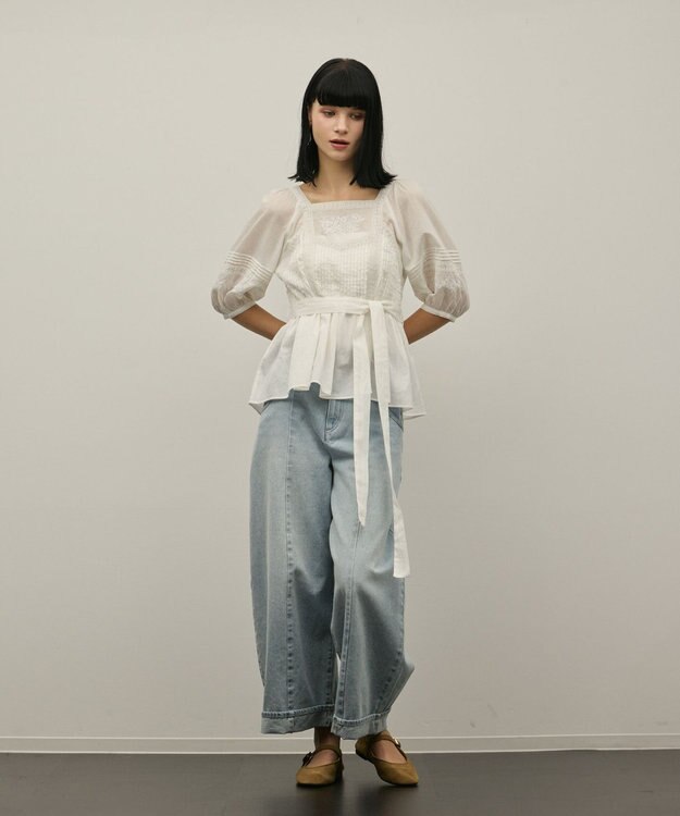 GRACE CONTINENTAL レースコンビピンタックブラウス ホワイト