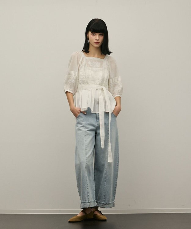 GRACE CONTINENTAL レースコンビピンタックブラウス ホワイト