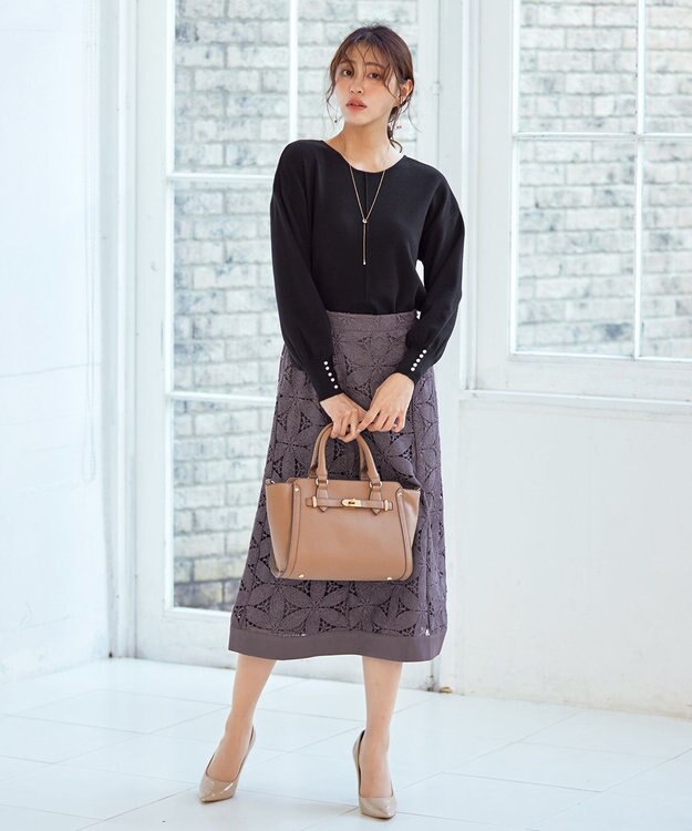 Tiaclasse L 【洗える】花柄レースマーメイドスカート モカ