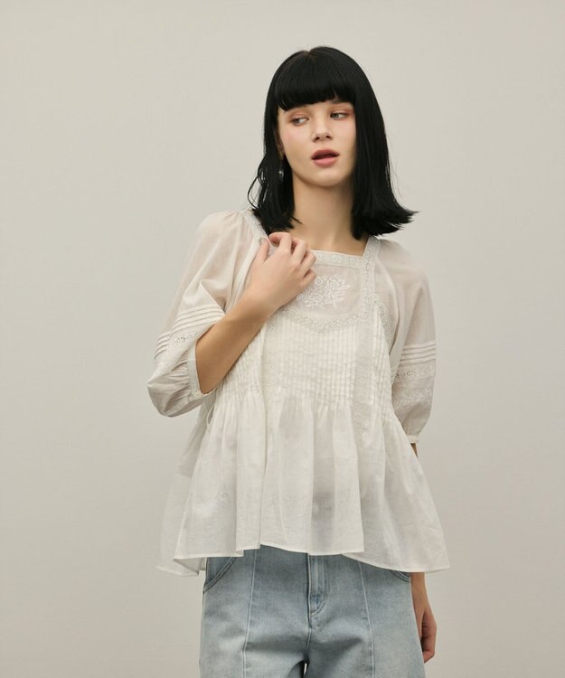 GRACE CONTINENTAL レースコンビピンタックブラウス ホワイト