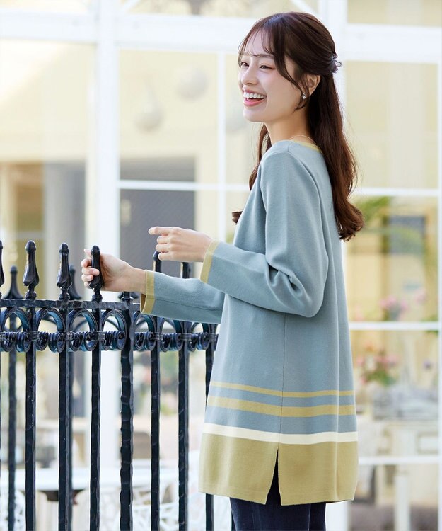 Tiaclasse L 【洗える】カラー配色ニットチュニック サックスイエロー