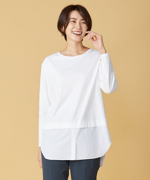 J.PRESS LADIES 【接触冷感・UVケア】レイヤードジャージー カットソー ホワイト系