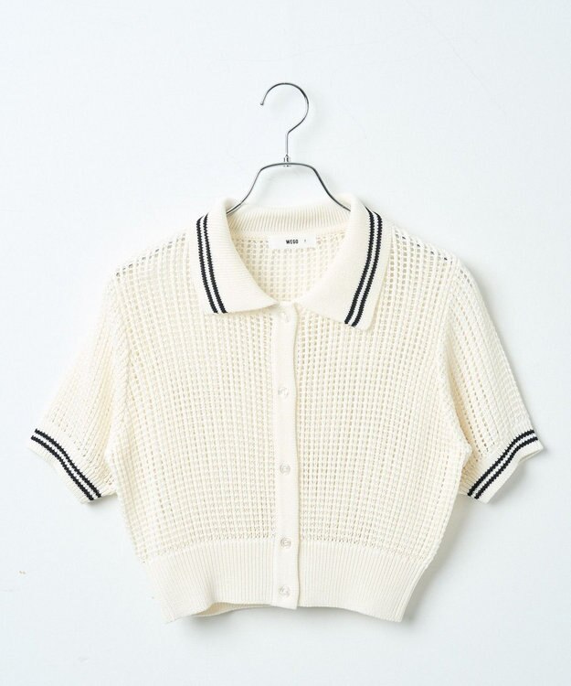 WEGO 襟付きメッシュニットショートカーデ ホワイト