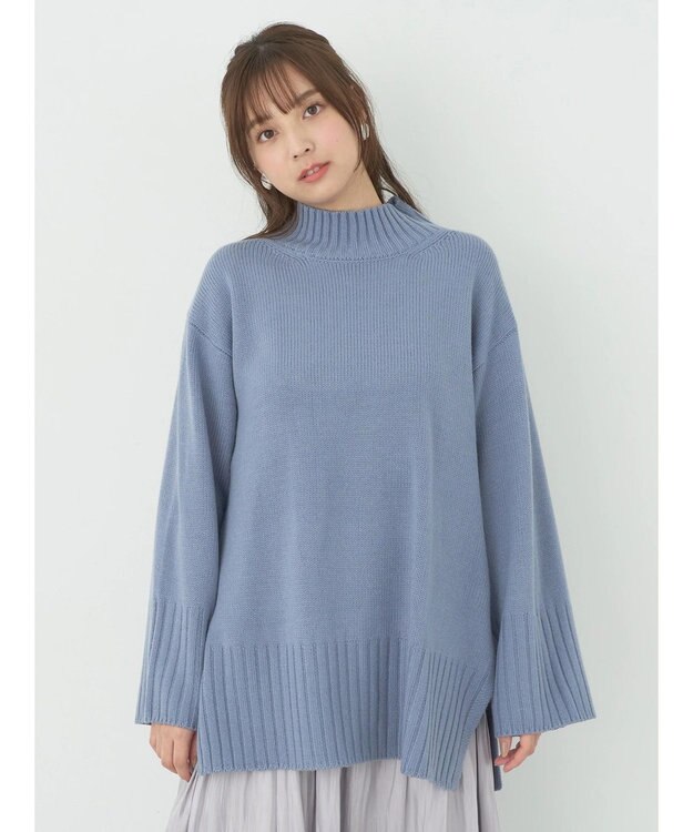 earth music&ecology アンチピリングリブハイネックチュニック Blue