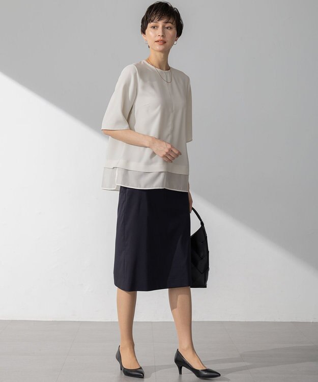 23区 【吸水速乾/UVカット/接触冷感】ストレッチジョーゼット シアーコンビ カットソー ベージュ系