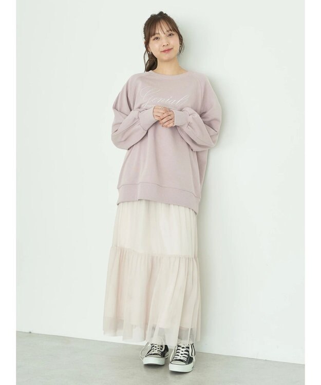 earth music&ecology 裏毛ロゴチュニック Pink Beige
