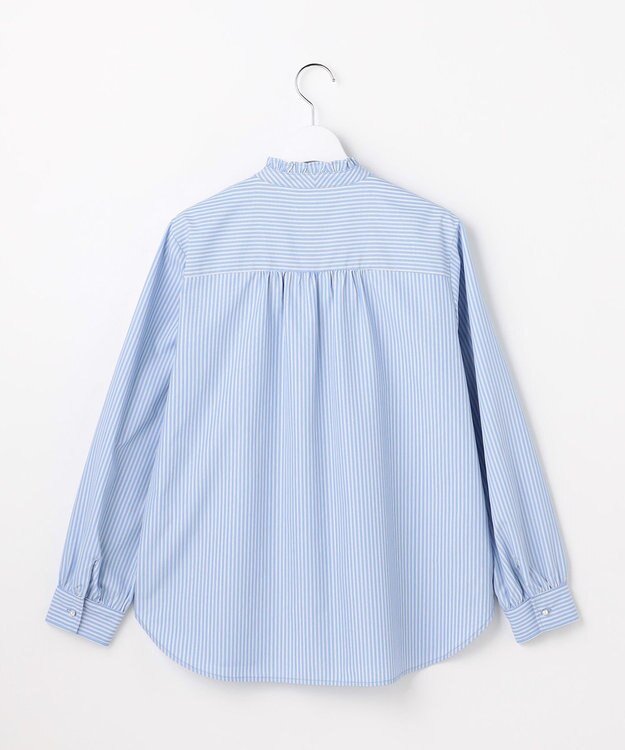 ANY SIS フリルスタンド シャツ ブルーストライプ