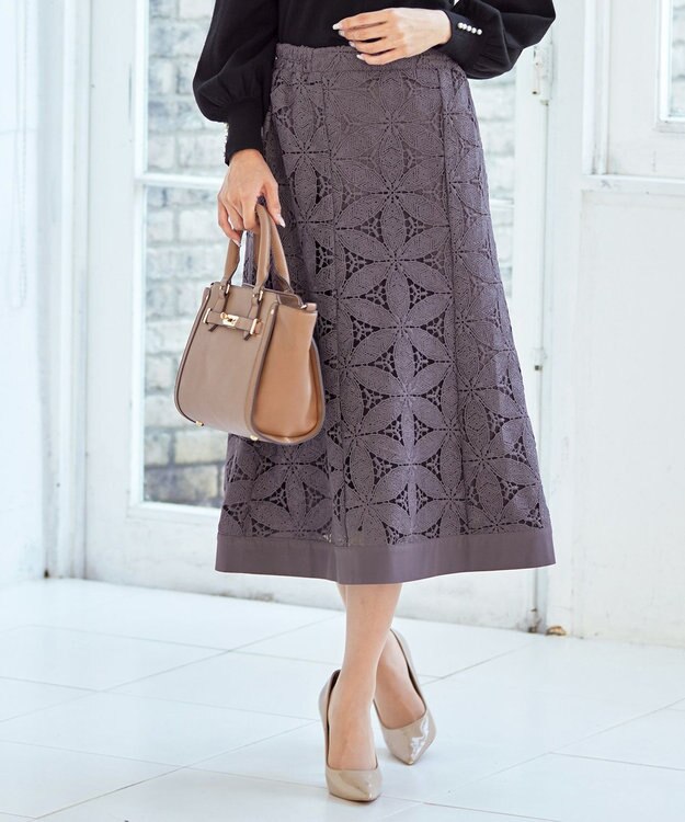 Tiaclasse L 【洗える】花柄レースマーメイドスカート モカ