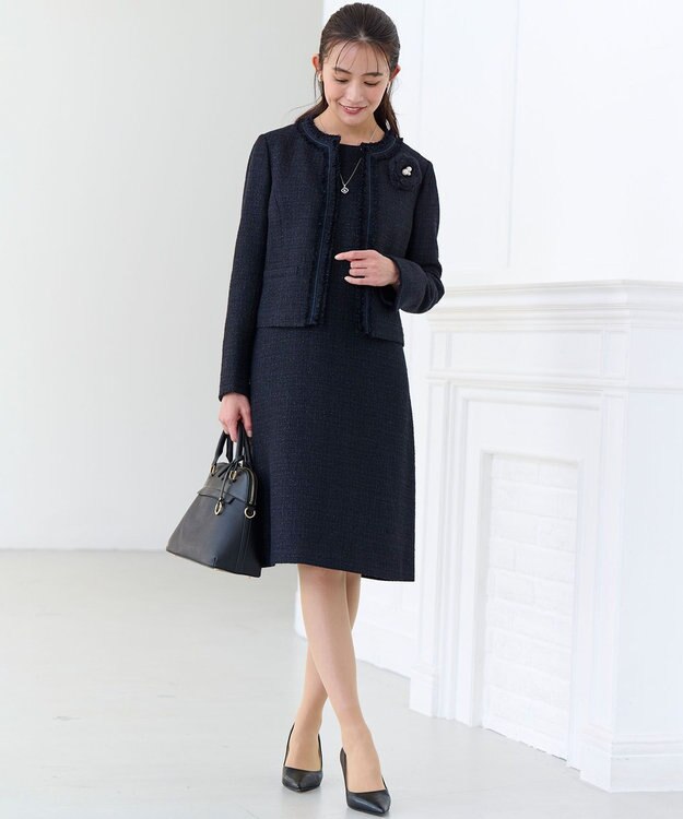 組曲 【KUMIKYOKU NAVY】ラメループモールツイード ワンピース ネイビー系