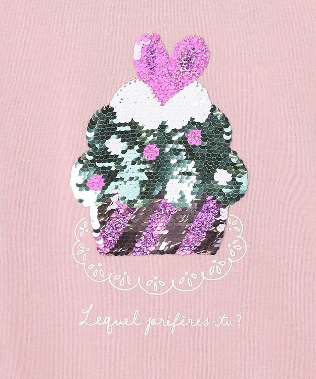 ANY KIDS ミラクルスパンコール 長袖 Ｔシャツ ピンク×ケーキ