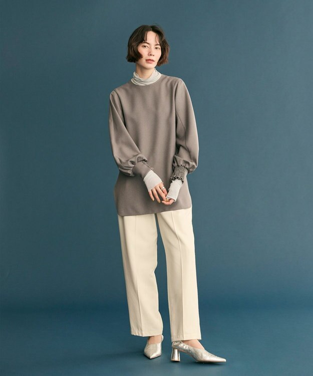 #Newans 【洗濯機可】シャーリングカフスパウダリーブラウス チャコール