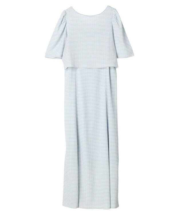 earth music&ecology ＳＥＴ２点ドロストプルオーバー＋キャミワンピース Check Sax