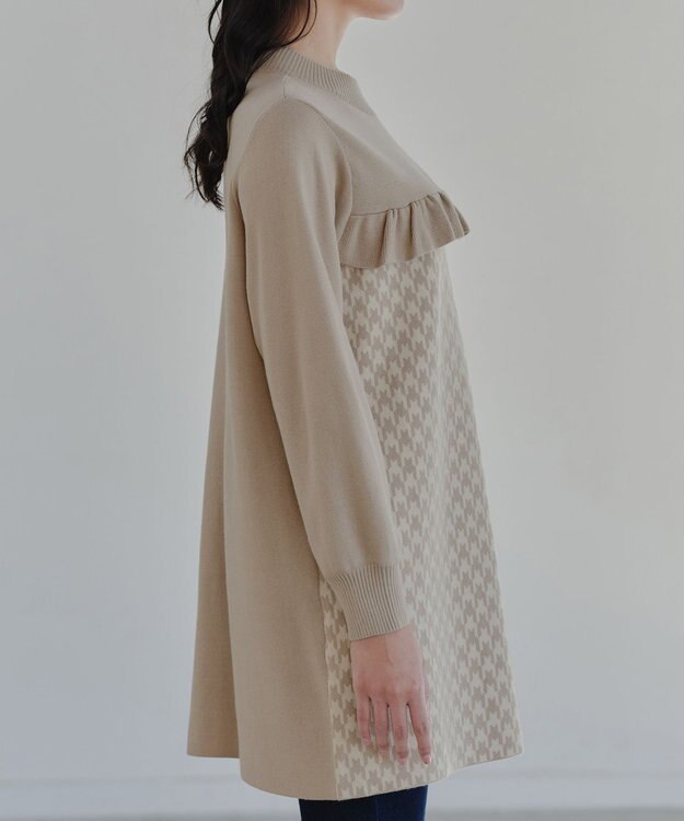 Tiaclasse L 【洗える】ジャカードフリルチュニック ベージュ