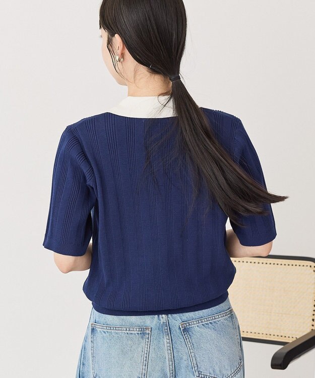 AMERICAN HOLIC 襟配色ニットポロ Navy