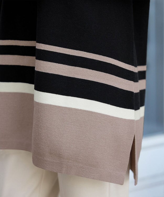 Tiaclasse L 【洗える】カラー配色ニットチュニック ブラックモカ