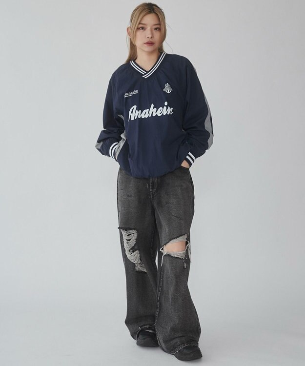 WEGO 【ユニセックス着用ITEM】ナイロングラフィックプルオーバー ネイビー