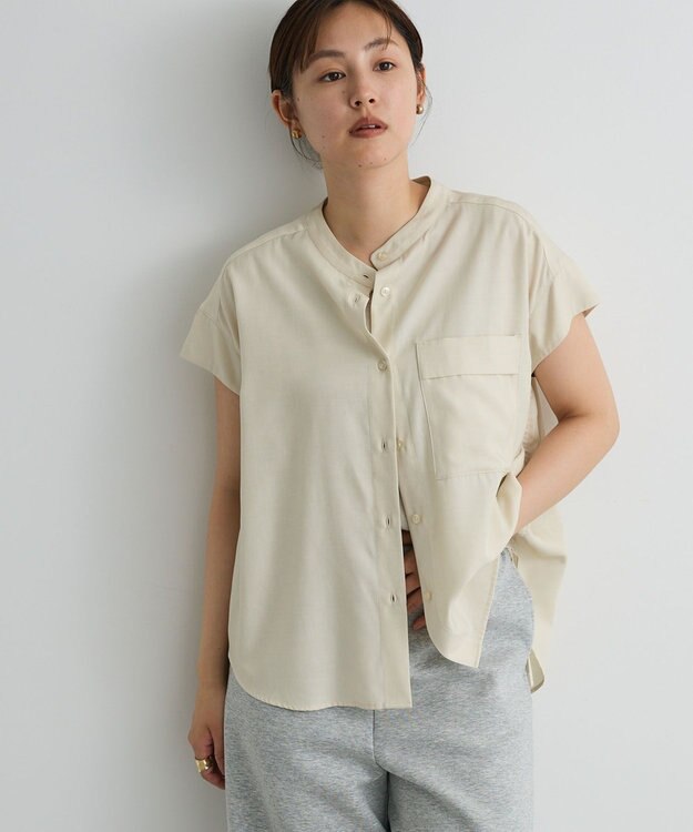 CRAFT STANDARD BOUTIQUE バンドカラーサイドドロストシャツ Cream