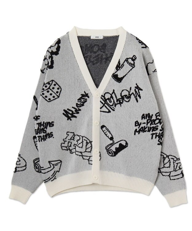 WEGO ベロアモールグラフィティカーディガン ホワイト