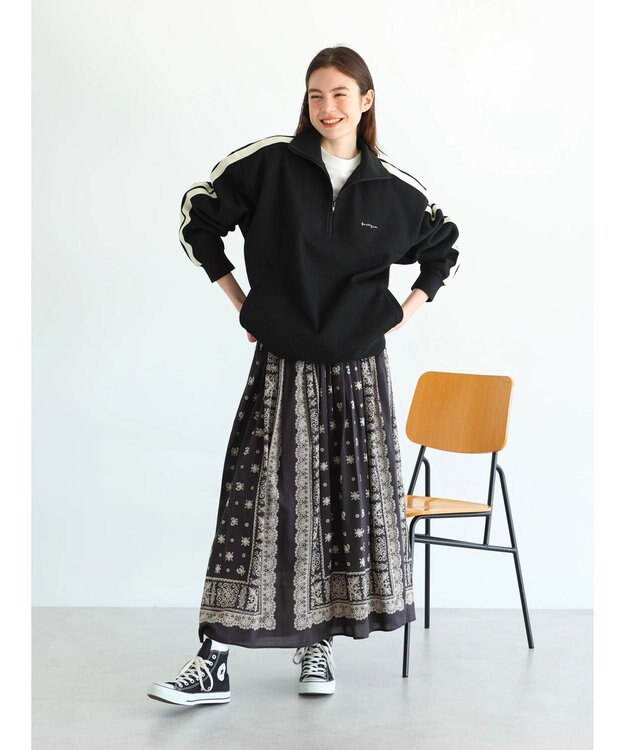 CRAFT STANDARD BOUTIQUE パネル柄マキシギャザースカート Charcoal Gray