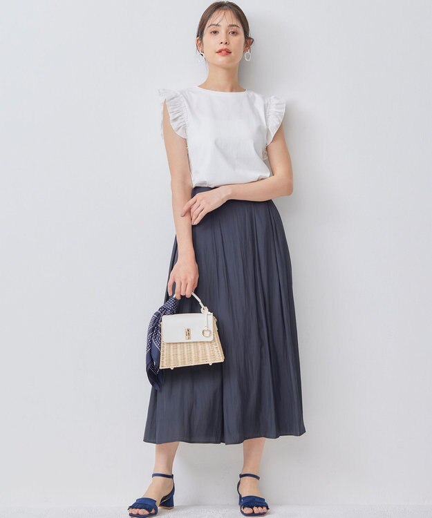 組曲 【WEB限定】ギャザーライトデシン タックスカート ブラック系