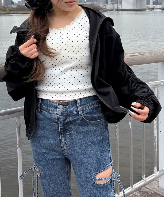 WEGO 【日焼け対策/セットアップ対応】ラッシュガードシャーリングパーカー ブラック