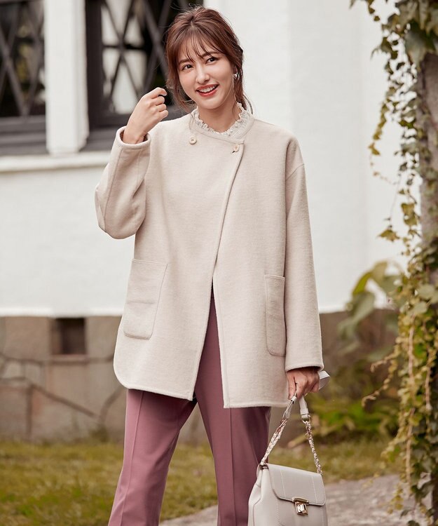 ANY SIS トリミングウールリバー コート アイボリーベージュ