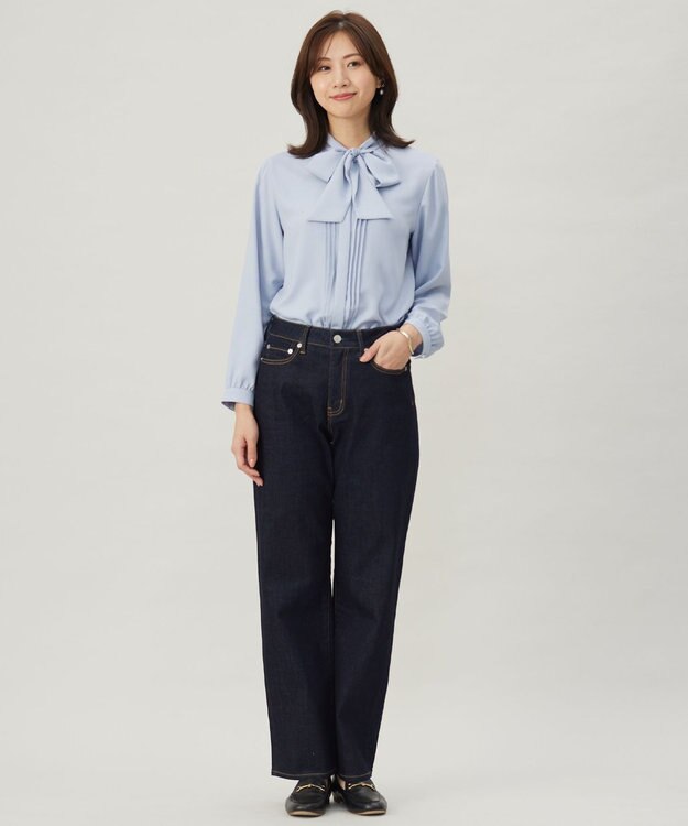 J.PRESS LADIES 【洗える】ヌーディスバックサテン ボウタイ ブラウス サックスブルー系