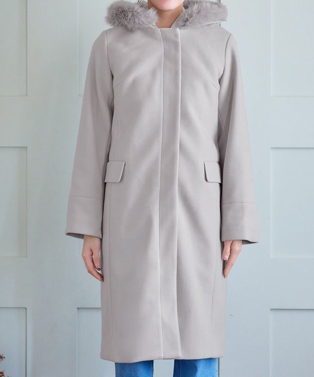 Tiaclasse 2WAYフード付きフェイクウールコート グレー