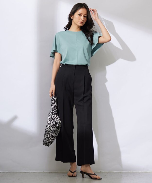 ICB 【接触冷感・UVケア・洗える】 ハイツイストスムース ケープデザインカットソー カデットブルー系