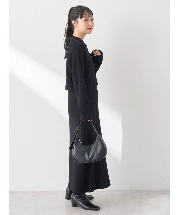 earth music&ecology ＳＥＴ２点襟付きカーディガン＋ニットワンピース Black