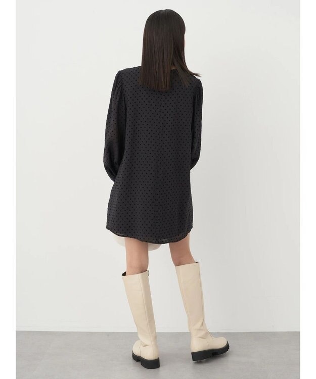 earth music&ecology ドットチュニック丈リボン付きワンピース Dot Black