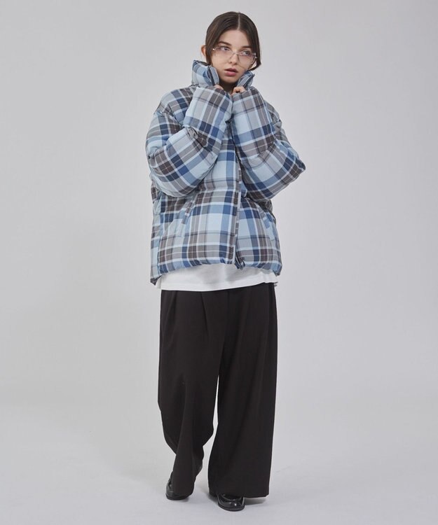 WEGO 【ユニセックス着用ITEM/MLサイズ展開】チェックパファーブルゾン ブルーチェック1