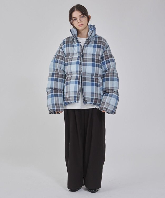 WEGO 【ユニセックス着用ITEM/MLサイズ展開】チェックパファーブルゾン ブルーチェック1