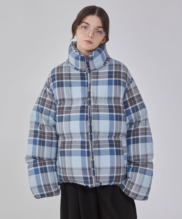 WEGO 【ユニセックス着用ITEM/MLサイズ展開】チェックパファーブルゾン ブルーチェック1