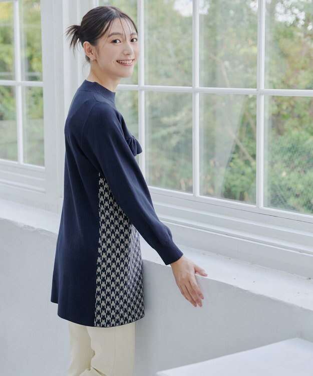 Tiaclasse L 【洗える】ジャカードフリルチュニック ネイビー