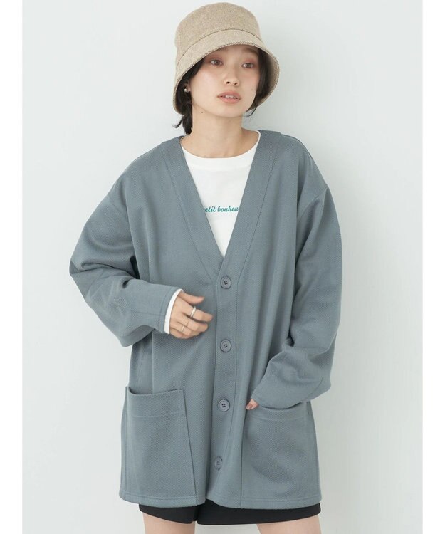 earth music&ecology ヘリンボーン調Ｖネックカーディガン Ivory