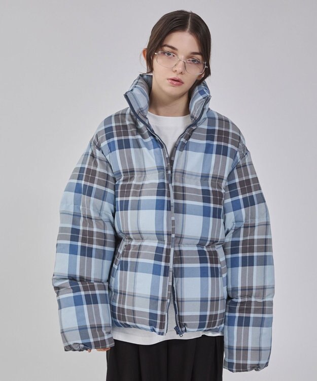 WEGO 【ユニセックス着用ITEM/MLサイズ展開】チェックパファーブルゾン ブルーチェック1