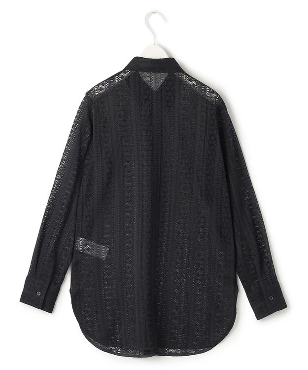 ICB 【洗える】 ストライプラッセルレース シャツ ブラック系