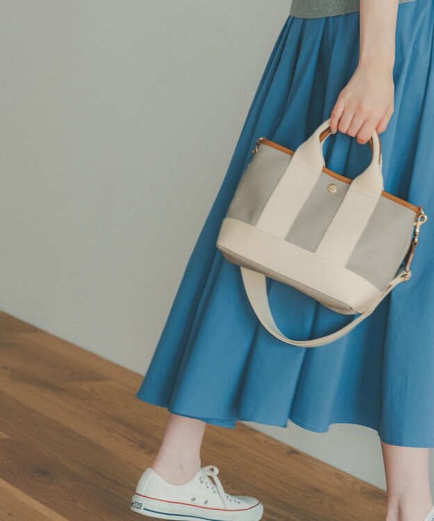 TOPKAPI 【Breath TOPKAPI】スコッチグレイン ネオレザー ミニ トート バッグ ショルダー付き S ライトグレー