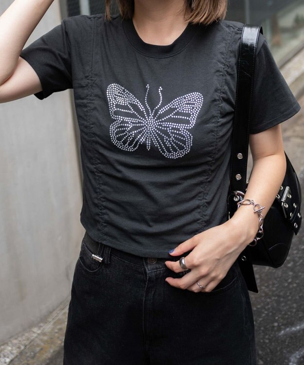 WEGO バタフライドロストラインストーンT ブラック