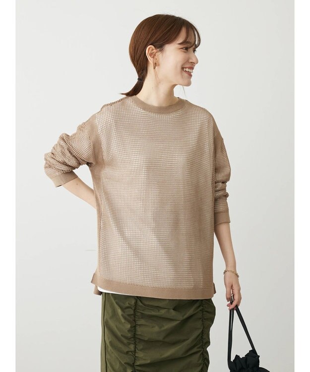 Green Parks ＳＥＴ２点ロンＴ＋メッシュニットプルオーバー Brown