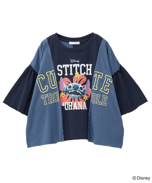 Green Parks スティッチ／リメイク風ドッキングＴシャツ Blue