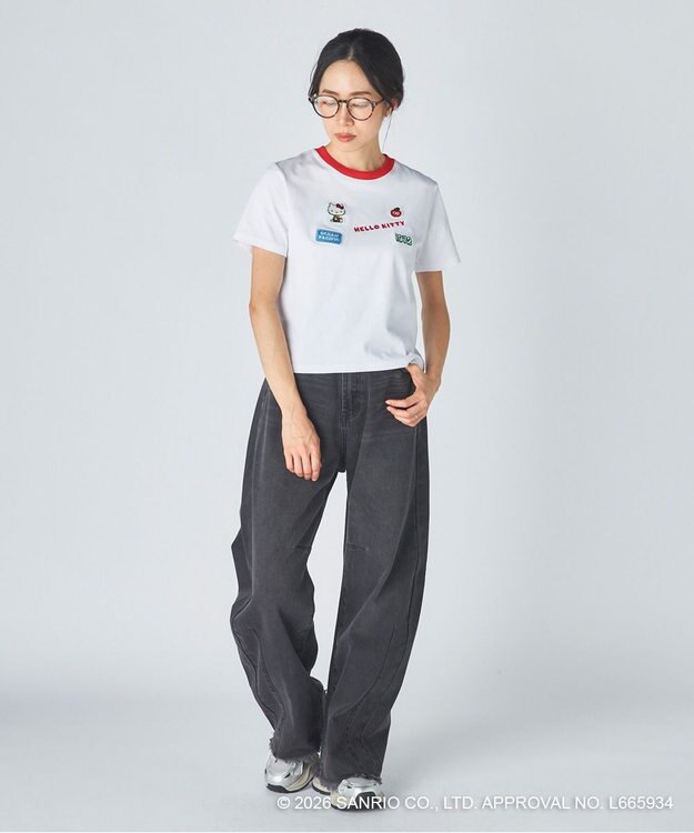 OP／FILA 【Ocean Pacific×ハローキティ】ワッペンリンガーチビTシャツ ホワイト