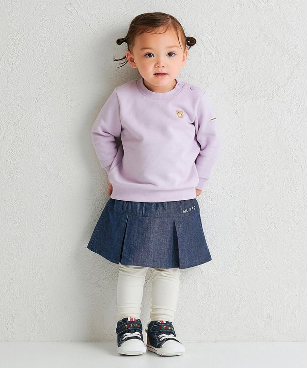 MIKI HOUSE HOT BISCUITS 【70-120cm】【Everyday Series】ワンポイント くすみカラー裏毛パイルトレーナー パープル