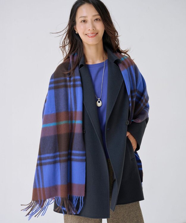 J.PRESS LADIES カシミヤチェック マフラー ブルー系