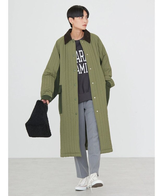 AMERICAN HOLIC キルポカ異素材Ｍｉｘロングコート Khaki