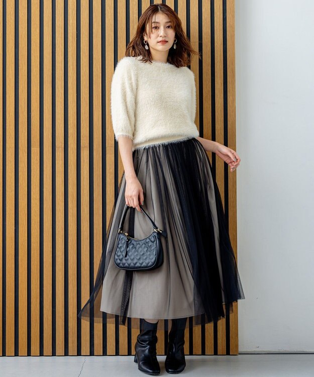 組曲 ナイロンファー半袖プルオーバー アイボリー系